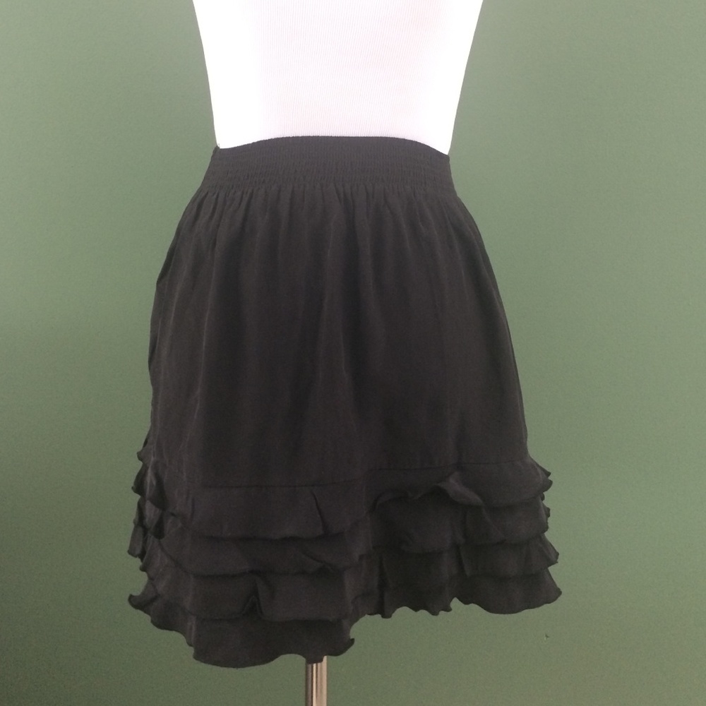 UO Pins & Needles black silk mini skirt - dainty skirt with ruffles